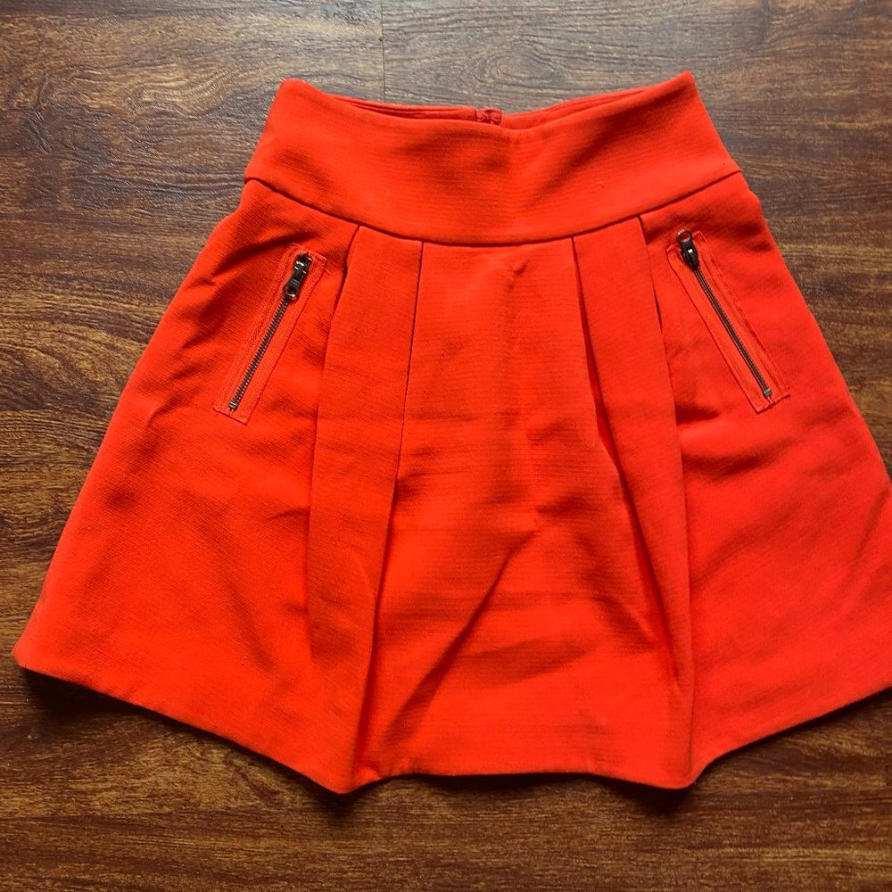 Anthropologie MAEVE burnt orange mini skirt with zippered front pockets